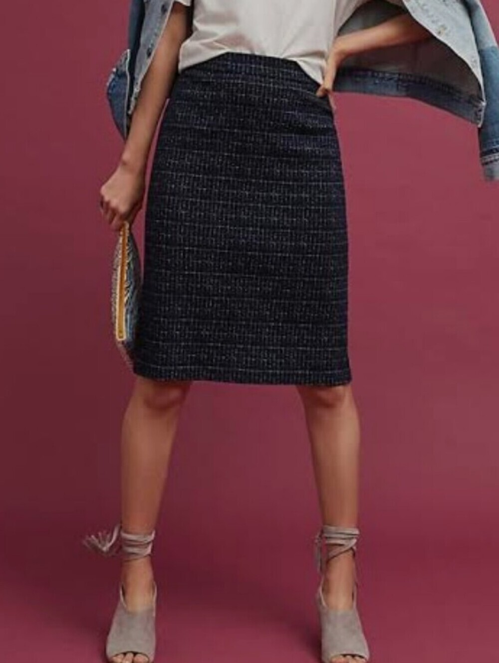 Anthropologie Maeve Women's Sz Small Stretch Texture Cotton Blend Pencil Skirt